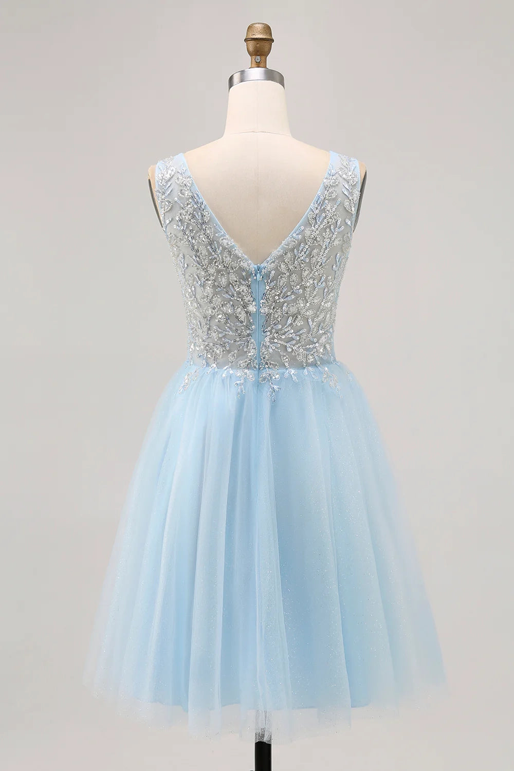 DingJi Wedding Sparkling Beaded V-neck Short Chiffon Homecoming Dresses