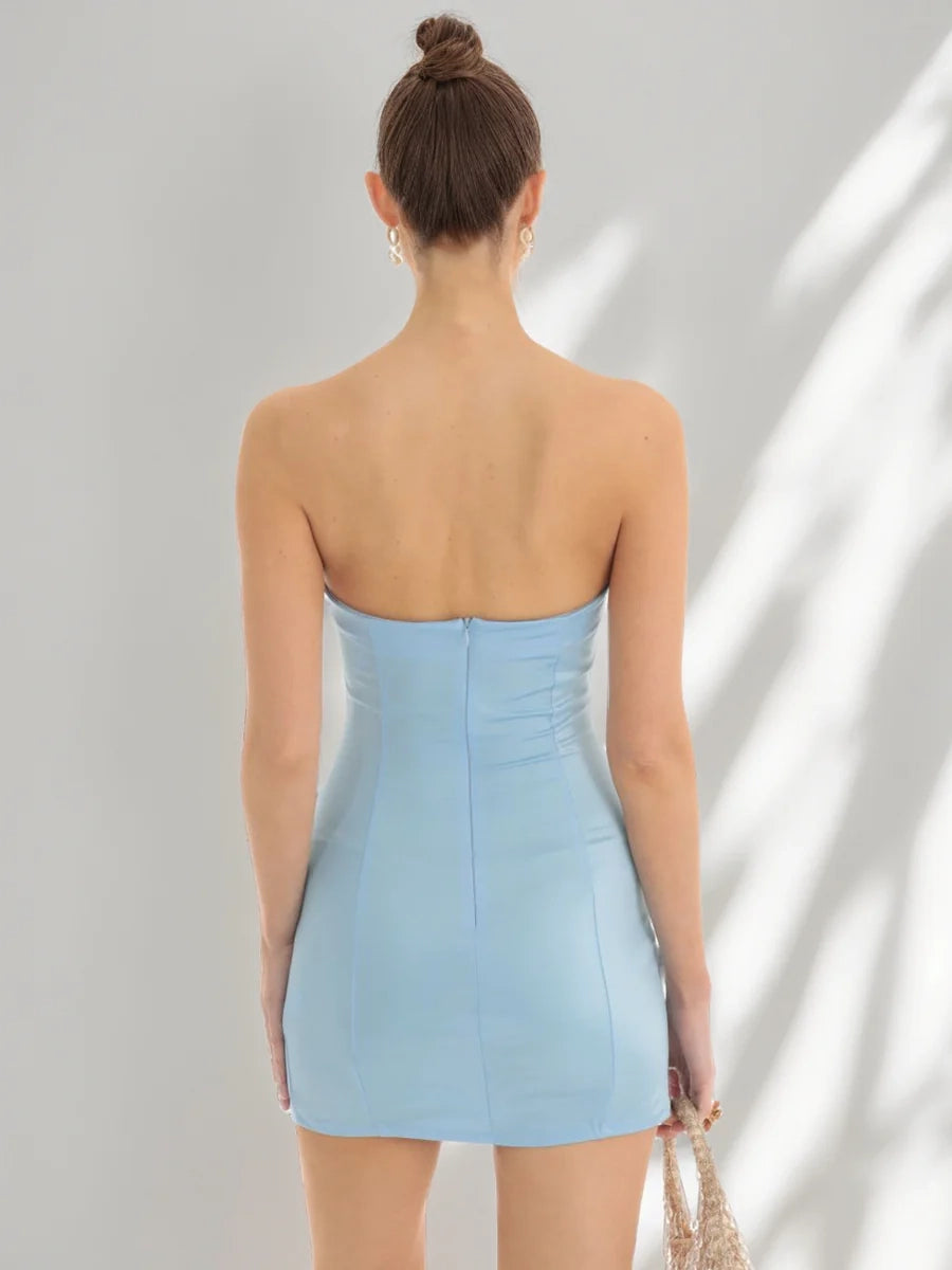 DingJi Wedding Tight Straight Out Shoulder Short Mini Ruffle Edge Side Split Homecoming Dresses