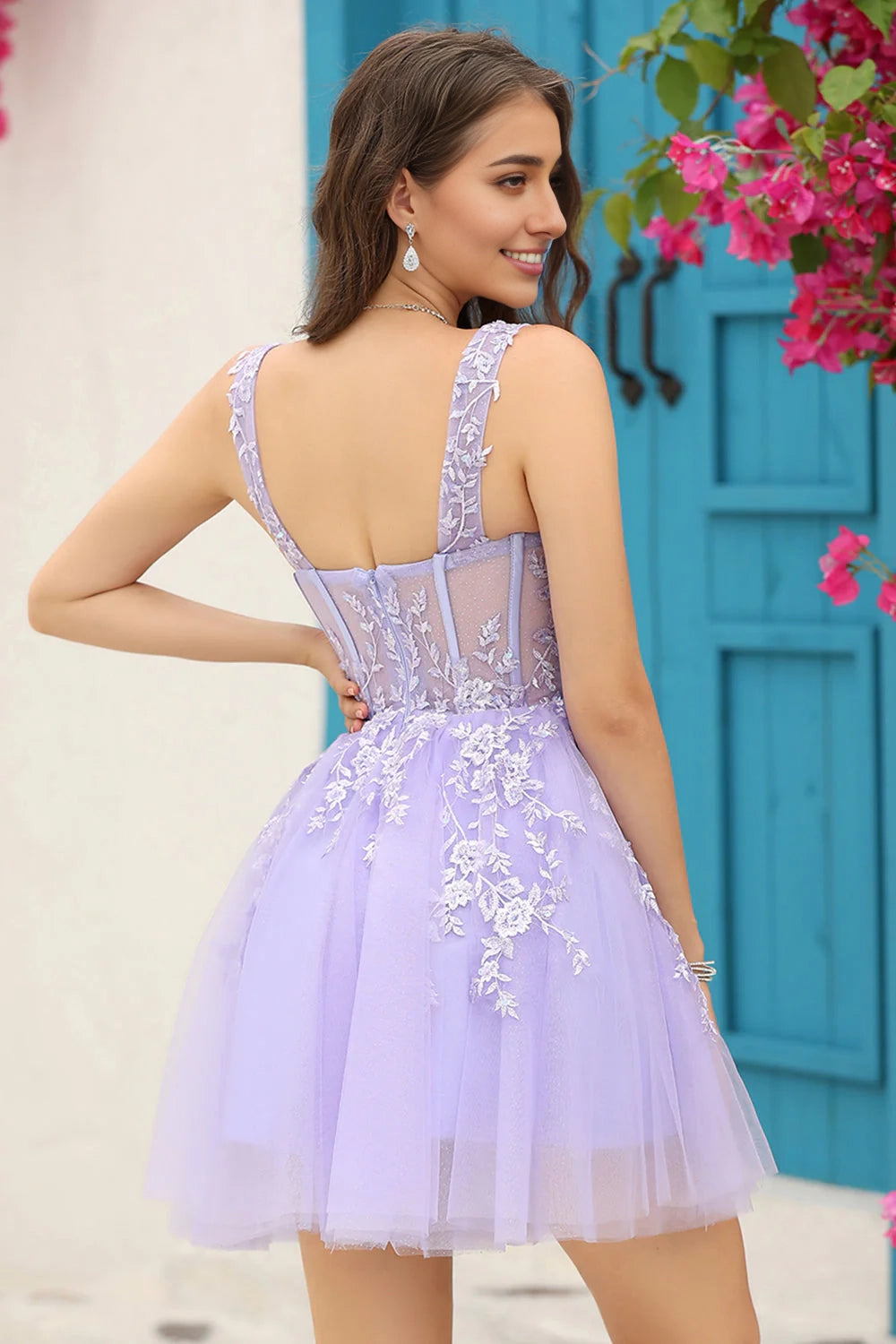 DingJi Wedding charming decal waistband A-line short sleeveless Homecoming Dresses