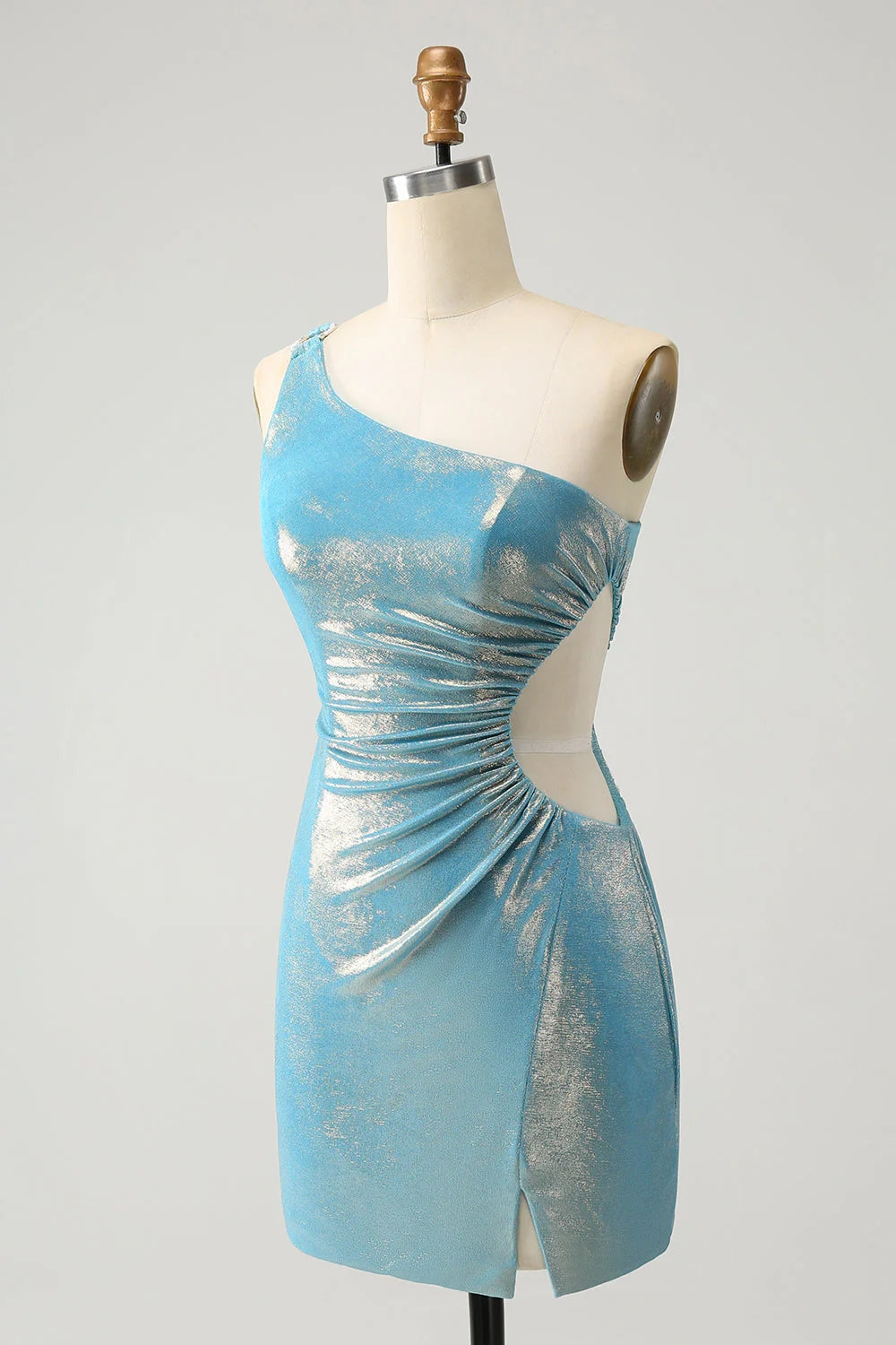 DingJi Wedding charming tight fitting single shoulder satin slit short Homecoming Dresses