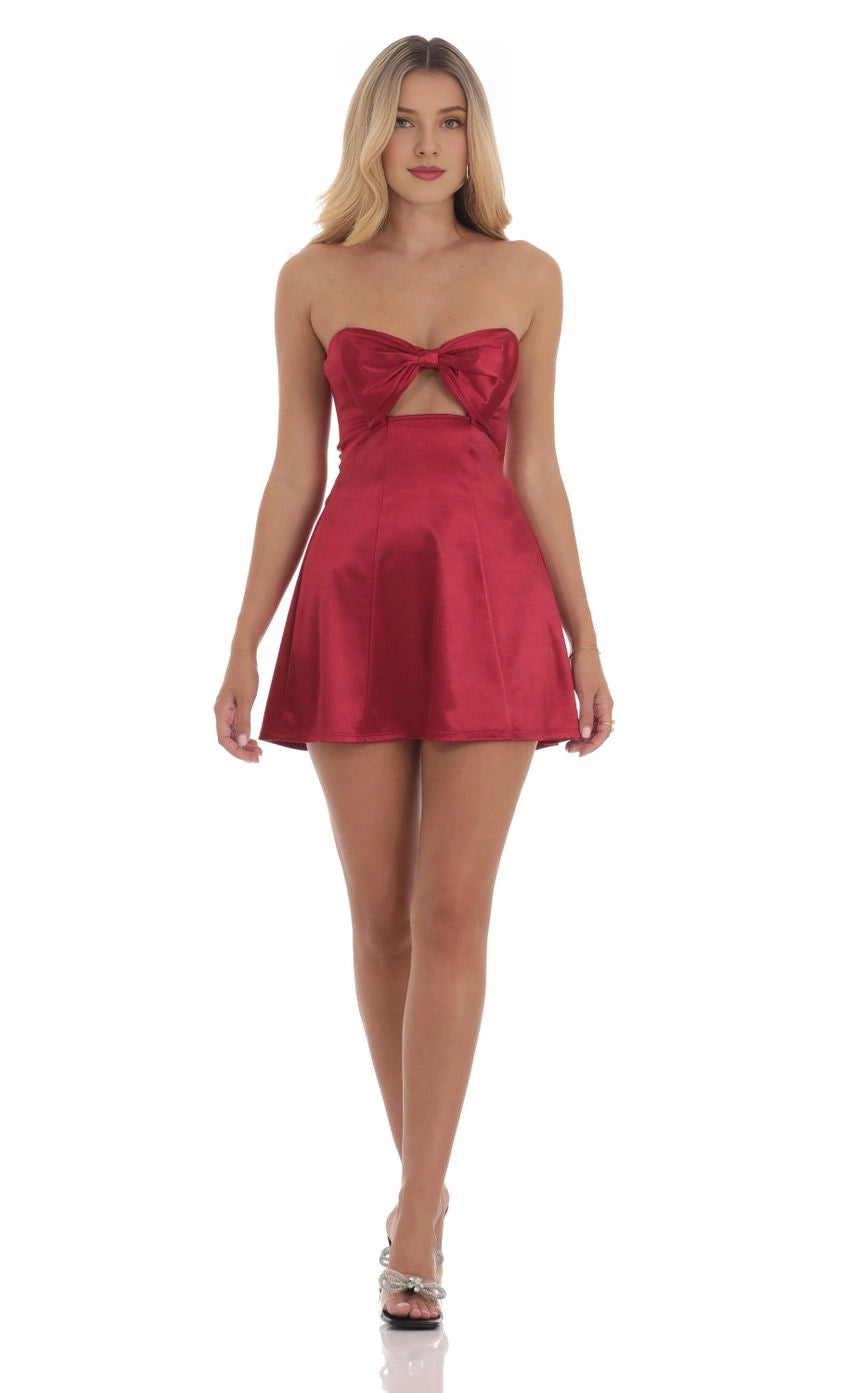 DingJi Wedding Satin Bow Hollow Out Shoulder Homecoming Dresses