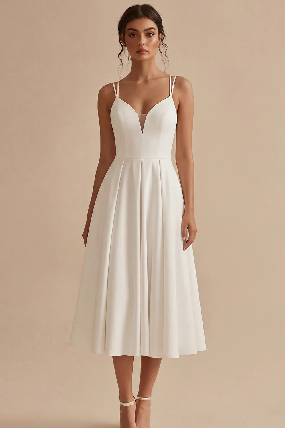 Double Strap Sweetheart Crepe Midi Wedding Dress