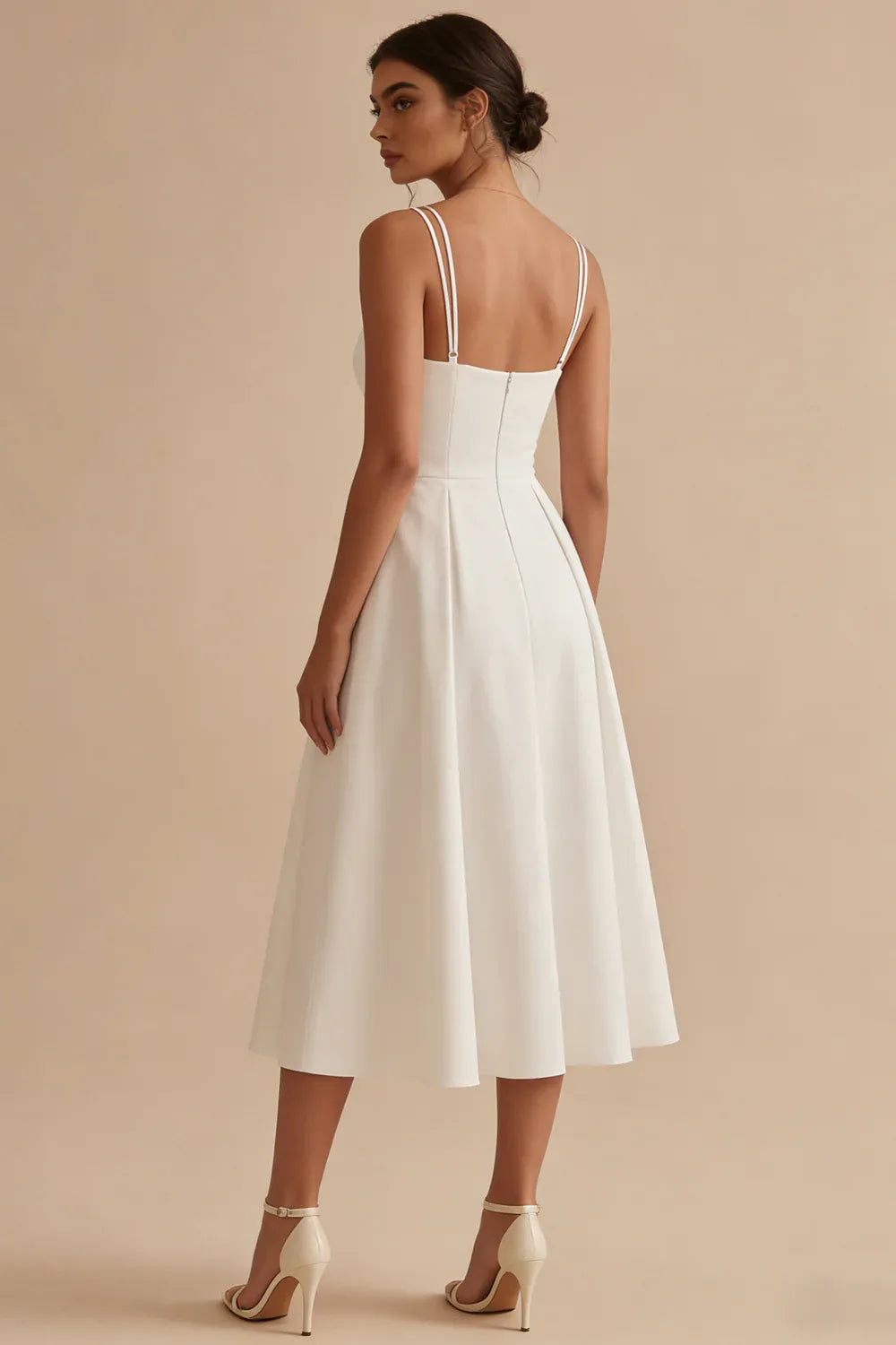Double Strap Sweetheart Crepe Midi Wedding Dress