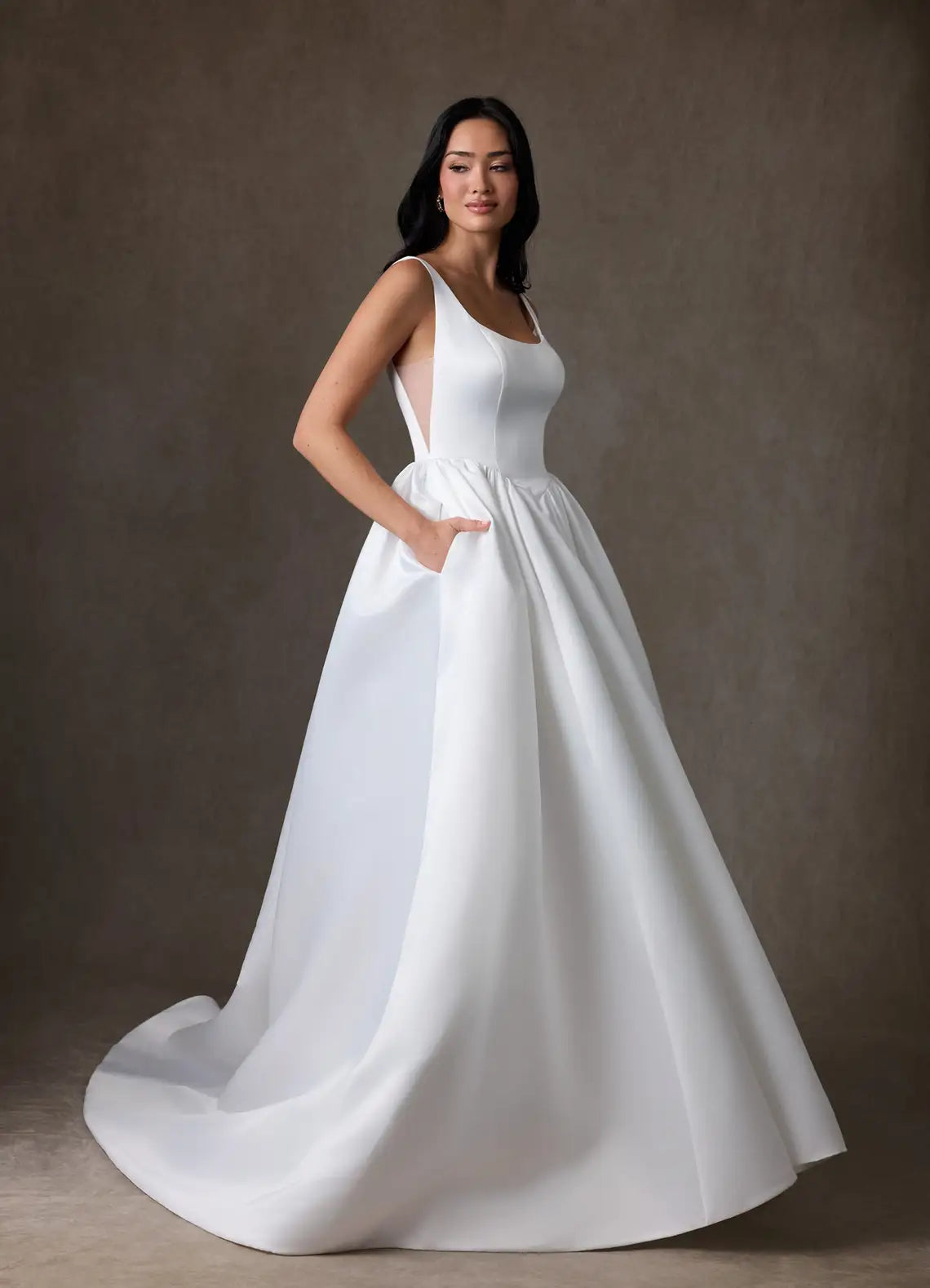 Dramatic oversized bow back detail Square Neck Ball Gown Wedding Dress with Oversized Bow Back Detail