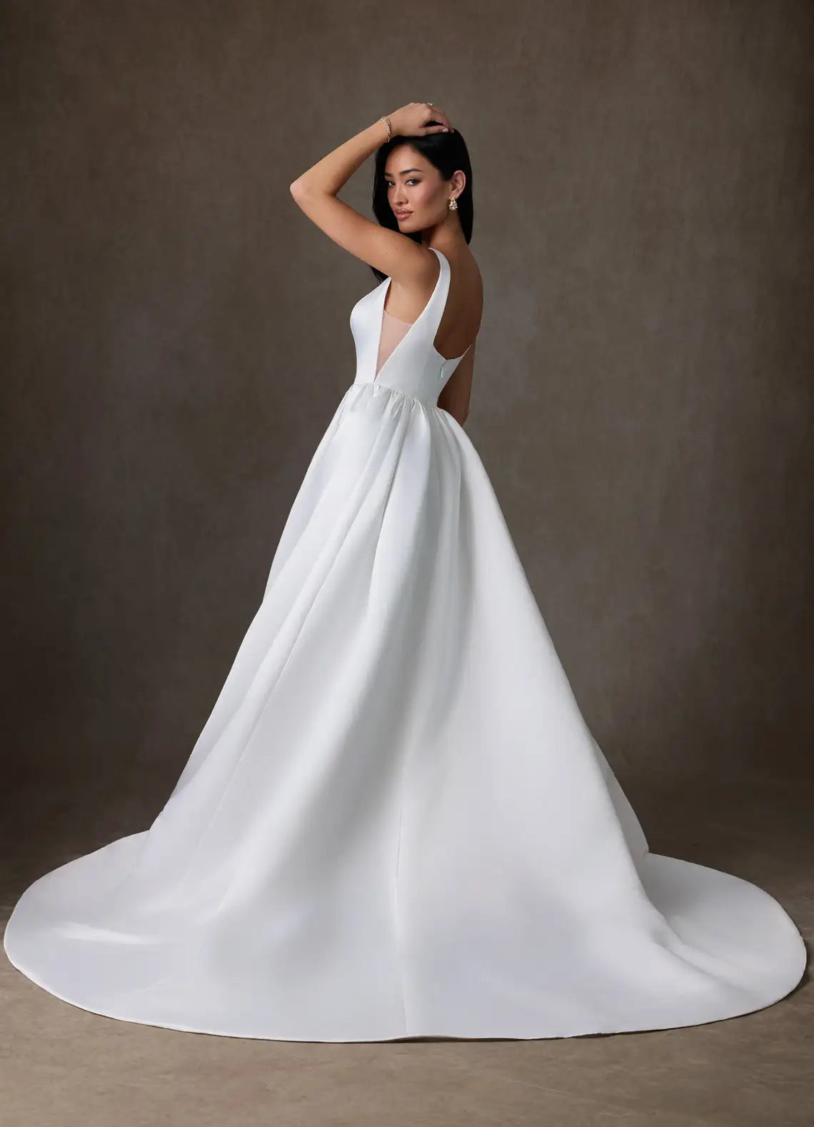 Dramatic oversized bow back detail Square Neck Ball Gown Wedding Dress with Oversized Bow Back Detail