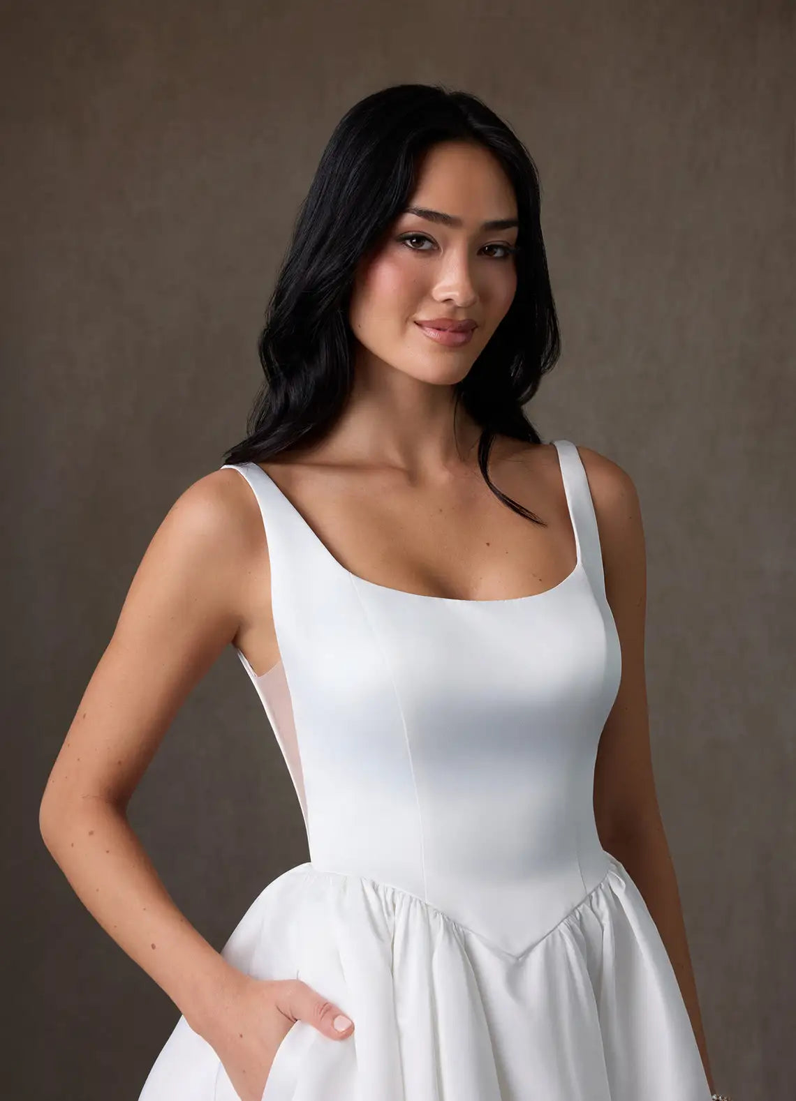 Dramatic oversized bow back detail Square Neck Ball Gown Wedding Dress with Oversized Bow Back Detail