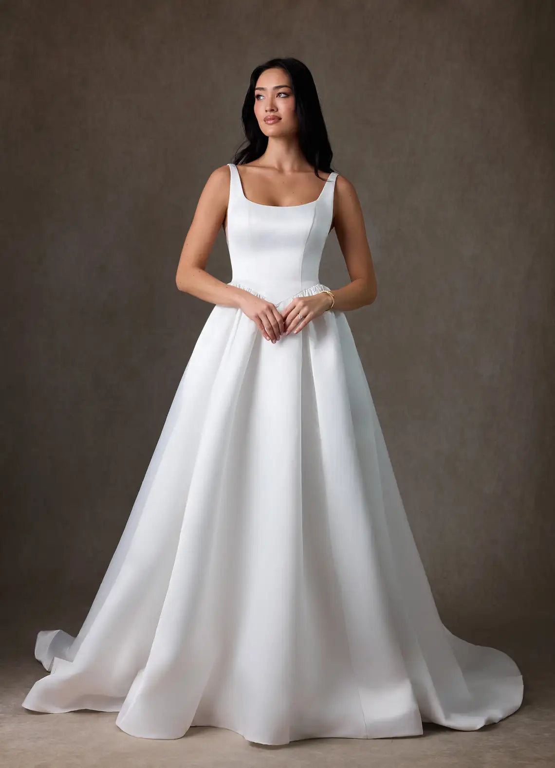 Dramatic oversized bow back detail Square Neck Ball Gown Wedding Dress with Oversized Bow Back Detail