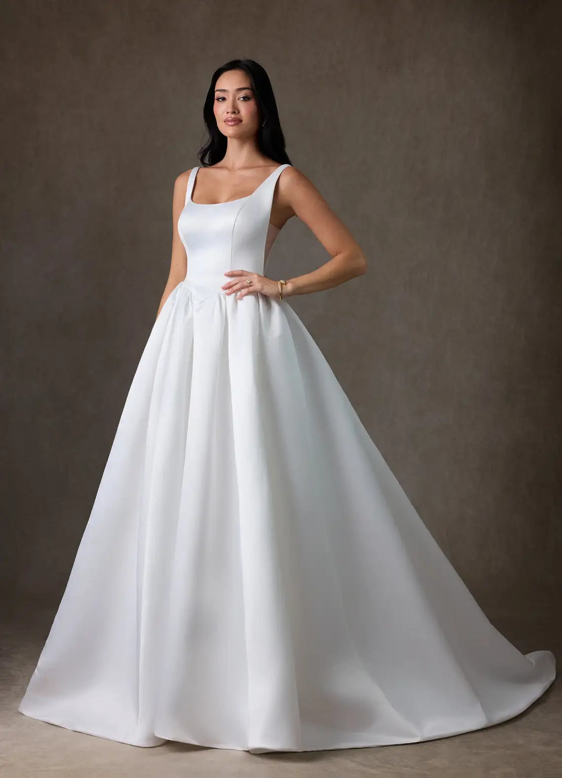 Dramatic oversized bow back detail Square Neck Ball Gown Wedding Dress with Oversized Bow Back Detail