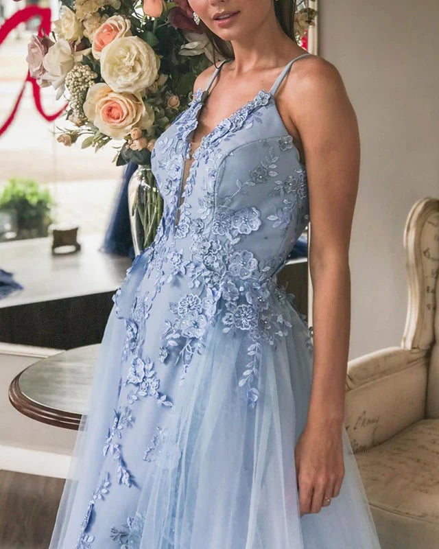 3D Lace Flowers Embroidery Mermaid Evening Dresses V Neck