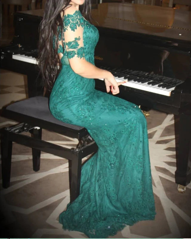 Elegant Mermaid Lace Evening Dresses With Sleeves