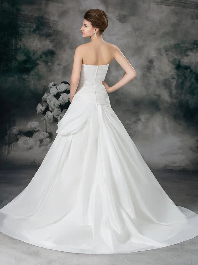 DingjiA-Line Wedding Dresses Sweetheart Neckline Court Train Satin Taffeta Strapless with Ruched Side-Draped