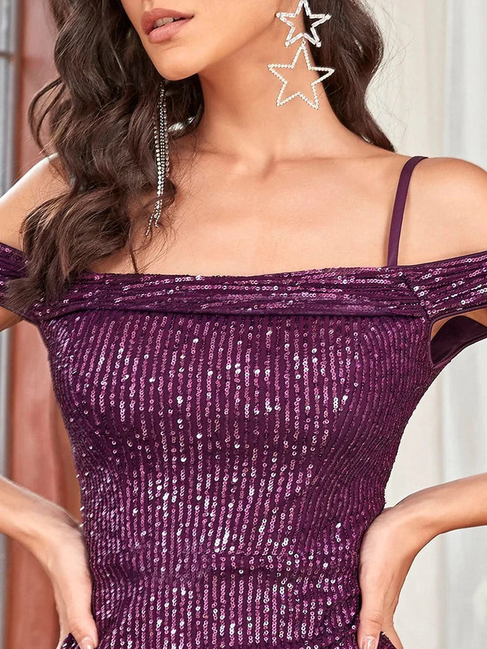 Hot Sequins Bodycon Asymmetrical Hem Cocktail Dress