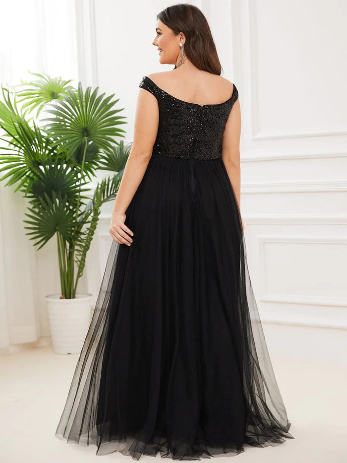 Stunning High Waist Tulle & Sequin Sleevless Evening Dress