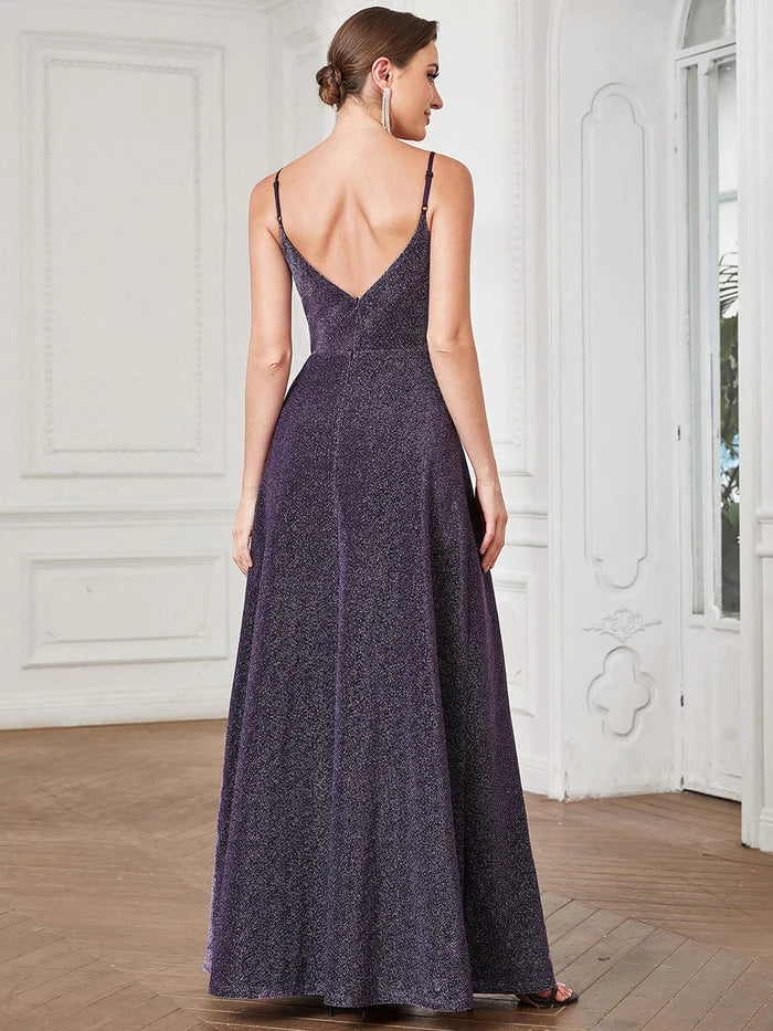 Spaghetti Strap Backless Pleated A-Line Evening Dress