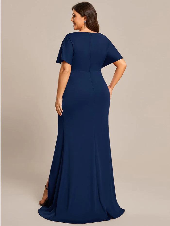 High Split Hollow Out Sleeve V-Neck Evening Dress