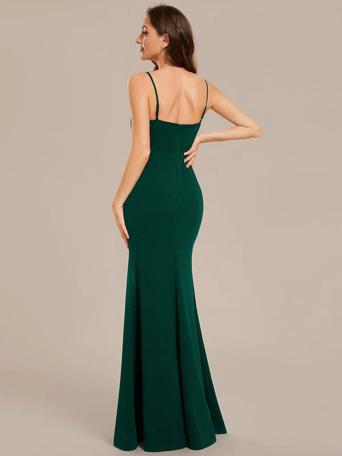 Simple Spaghetti Straps High Slit Bodycon Evening Dress