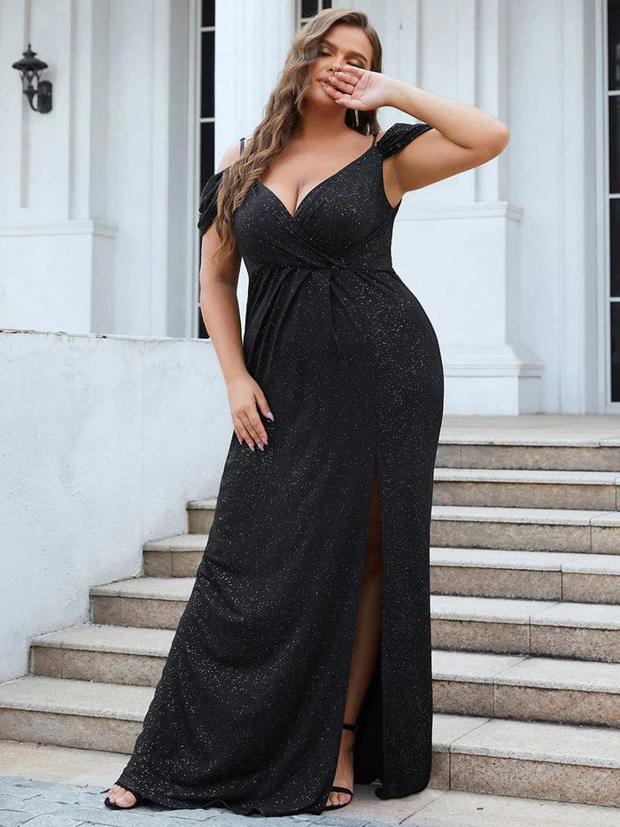 Spaghetti Straps Cold Shoulder Maxi Wedding Guest Dress