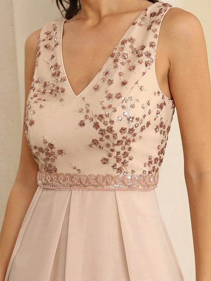 Sleeveless Sequins High Low Evening Dress