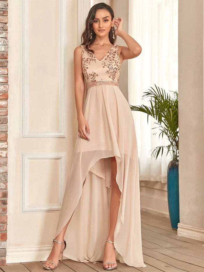Sleeveless Sequins High Low Evening Dress