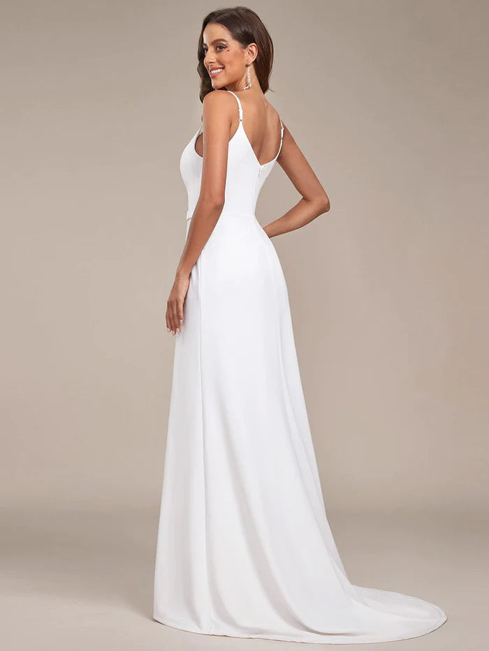 A-Line Lace Spaghetti Strap Front Slit Wedding Dress