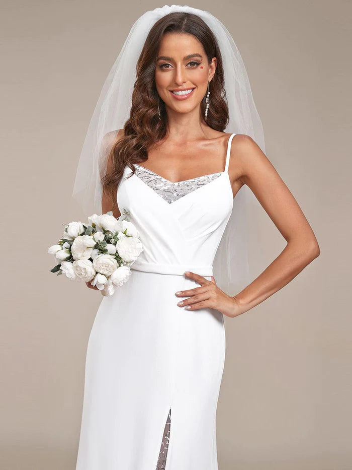 A-Line Lace Spaghetti Strap Front Slit Wedding Dress