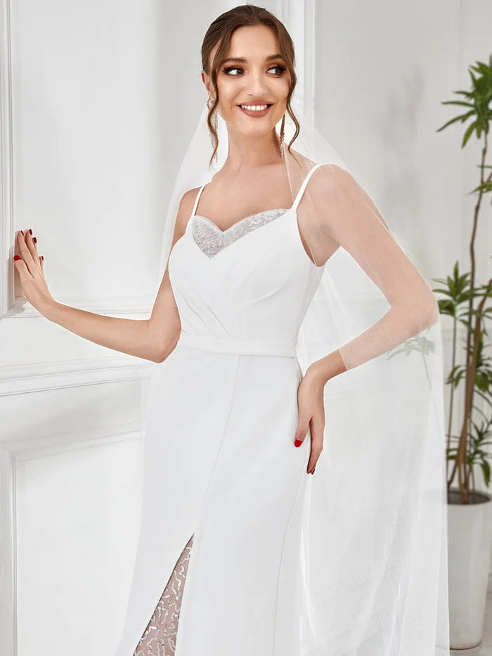 A-Line Lace Spaghetti Strap Front Slit Wedding Dress