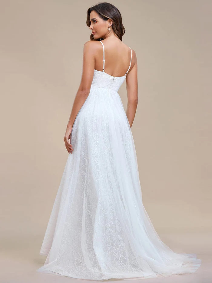 V Neck Sleeveless A-Line Wedding Dress