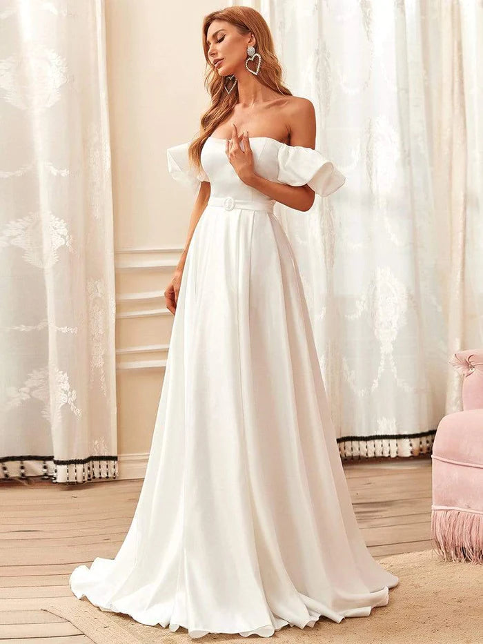 Off Shoulders Puff Sleeves Princess Wedding Dress