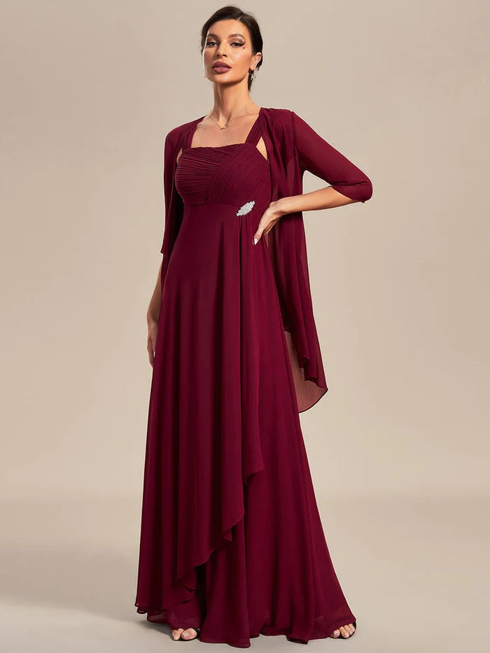 Two-Piece Square Neck Mother of the Bride Dress with Chiffon Top