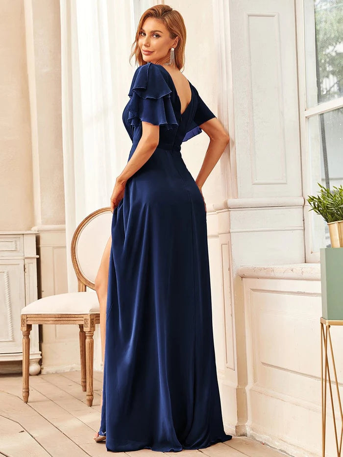 Elegant Chiffon Layered Ruffle Sleeves Mother of the Bride Dress