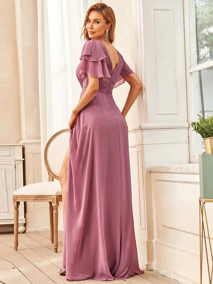 Elegant Chiffon Layered Ruffle Sleeves Mother of the Bride Dress