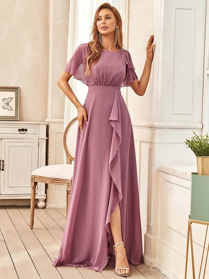 Elegant Chiffon Layered Ruffle Sleeves Mother of the Bride Dress