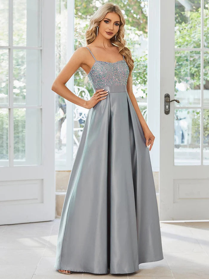 Sparkling A-Line Prom Dress with Spaghetti Straps