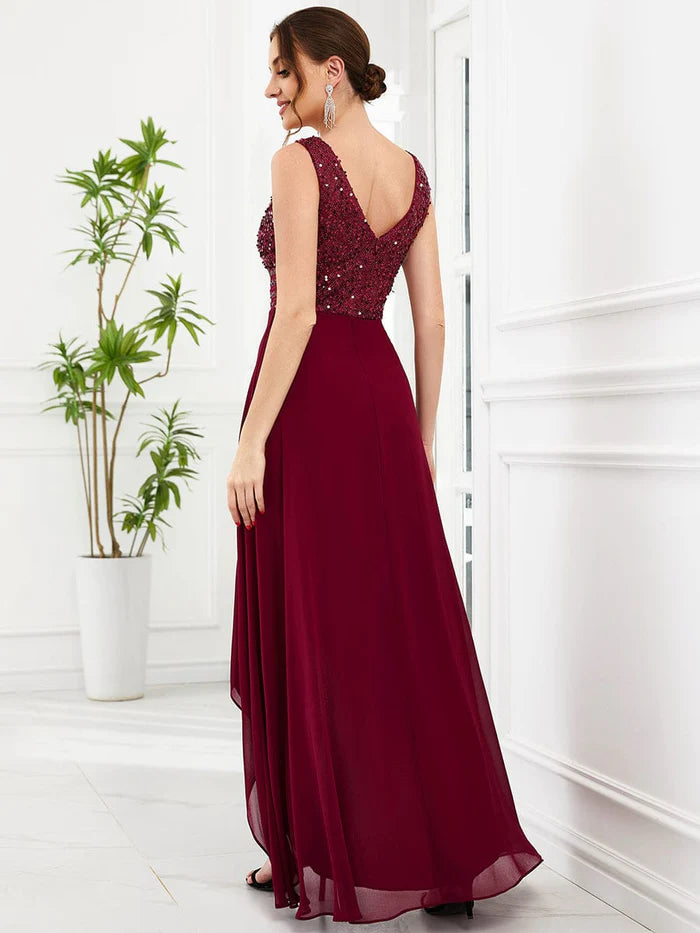 Sexy High-Low Maxi Chiffon Evening Dresses with Sequin