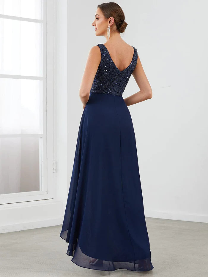 Sexy High-Low Maxi Chiffon Evening Dresses with Sequin