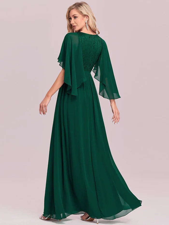 Elegant Deep V Neck Chiffon Maxi Evening Dress