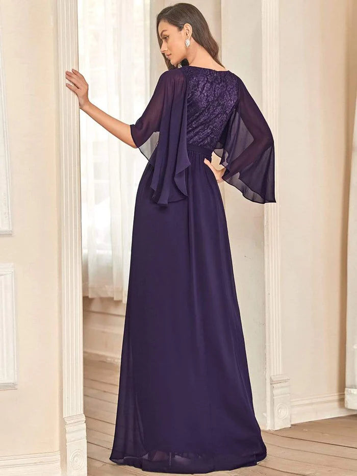 Elegant Deep V Neck Chiffon Maxi Evening Dress