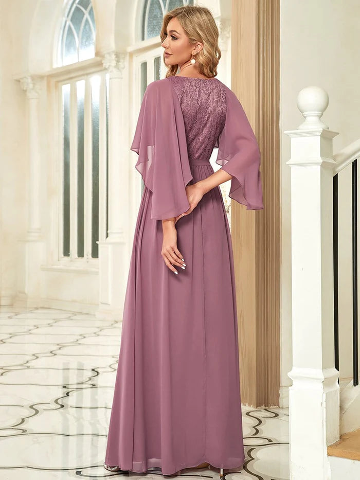Elegant Deep V Neck Chiffon Maxi Evening Dress