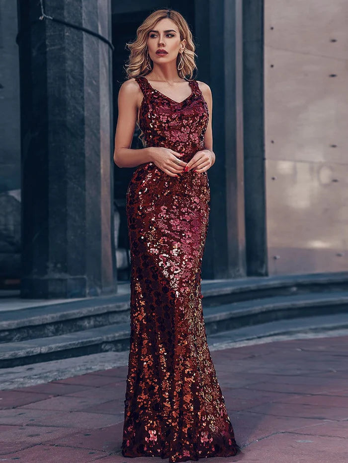 Sexy Off the Shoulder Mermaid Sequin Evening Gowns for Women