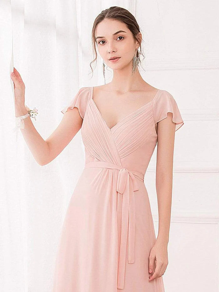 Women's Elegant A-Line Ruffles Sleeve Chiffon Bridesmaid Dress