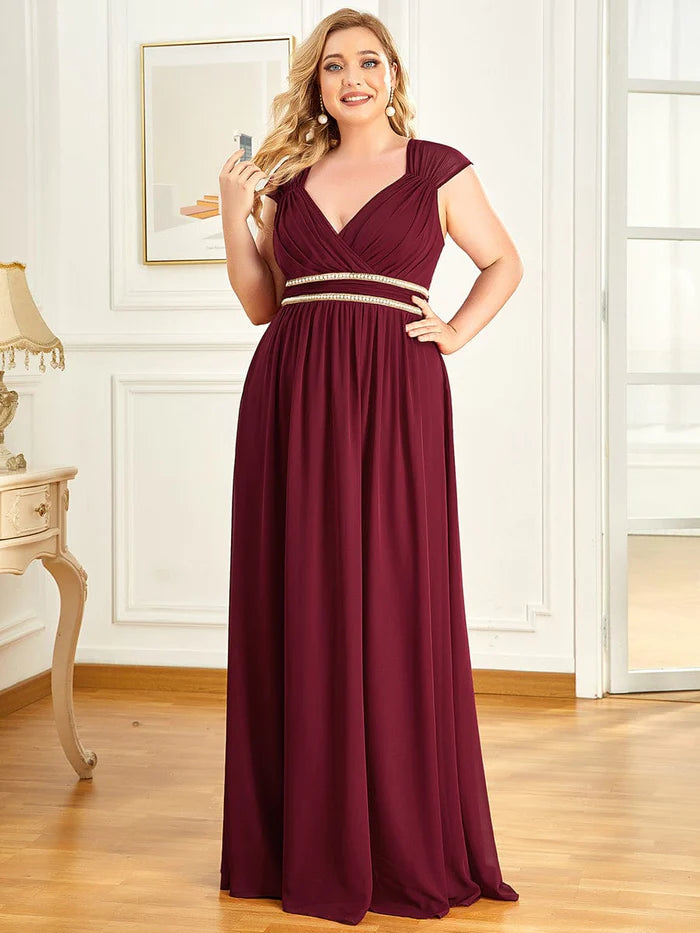 V-Neck Sleeveless Grecian Style Plus Size Evening Dresses