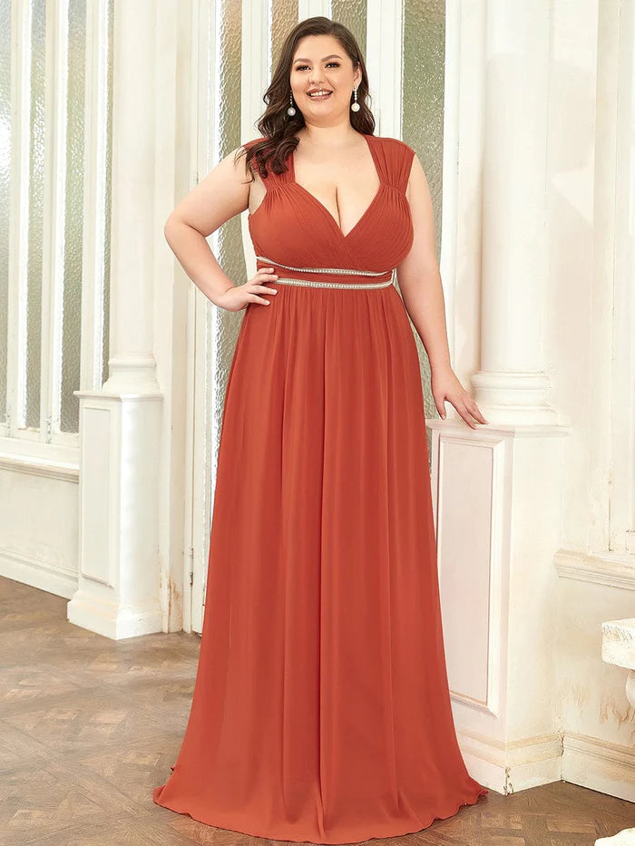 V-Neck Sleeveless Grecian Style Plus Size Evening Dresses