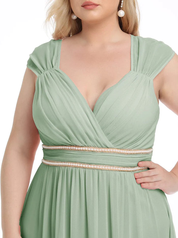 V-Neck Sleeveless Grecian Style Plus Size Evening Dresses