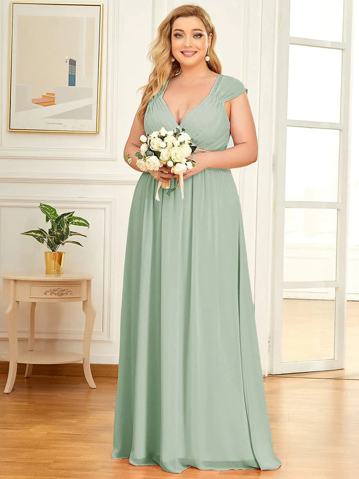 V-Neck Sleeveless Grecian Style Plus Size Evening Dresses