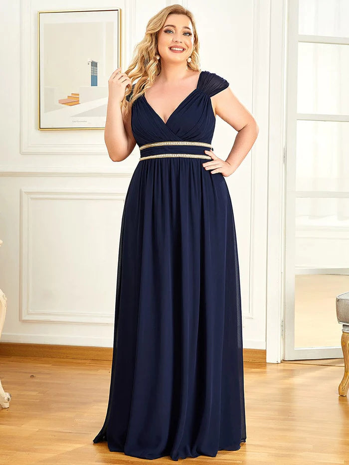 V-Neck Sleeveless Grecian Style Plus Size Evening Dresses