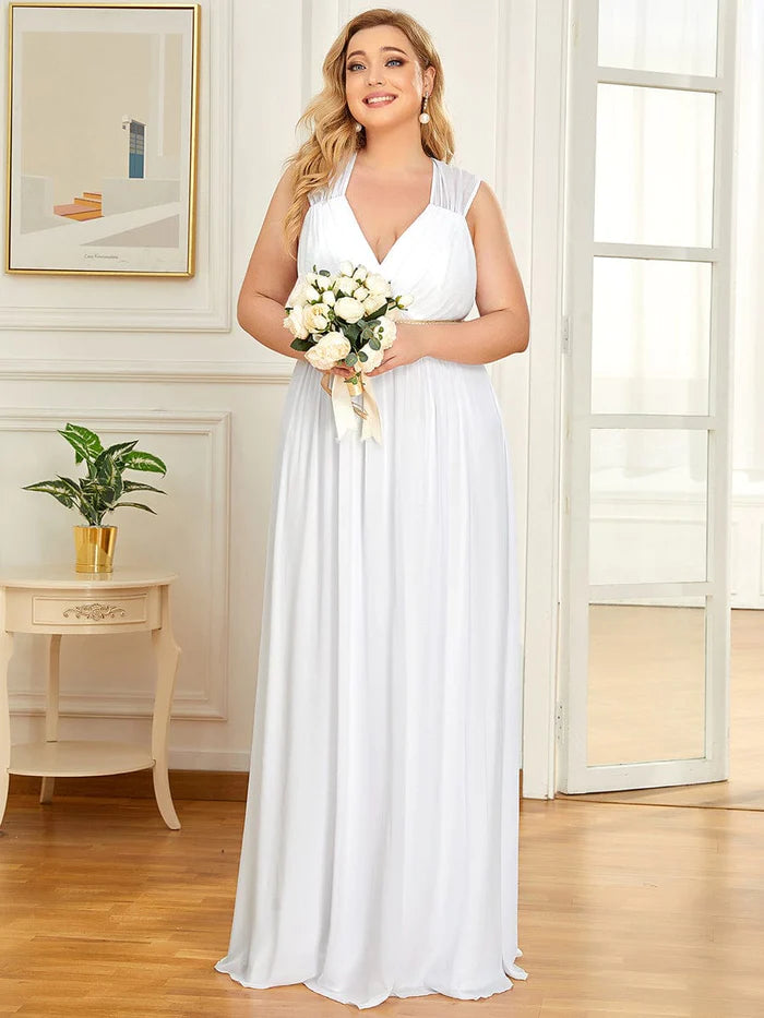 V-Neck Sleeveless Grecian Style Plus Size Evening Dresses