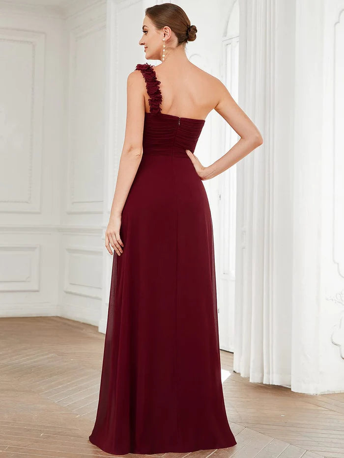 Chiffon One Shoulder Maxi Long Bridesmaid Dresses for Women