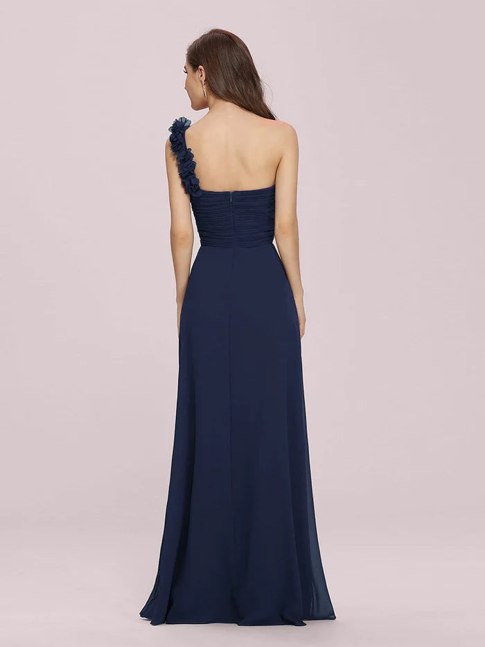 Chiffon One Shoulder Maxi Long Bridesmaid Dresses for Women