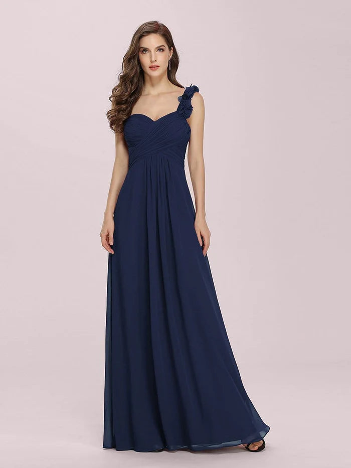 Chiffon One Shoulder Maxi Long Bridesmaid Dresses for Women