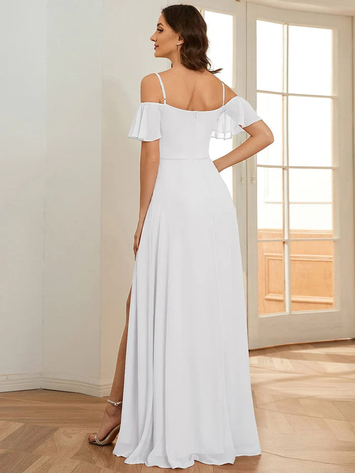 Custom Size Cold-Shoulder Floor Length Bridesmaid Dress with Side Slit